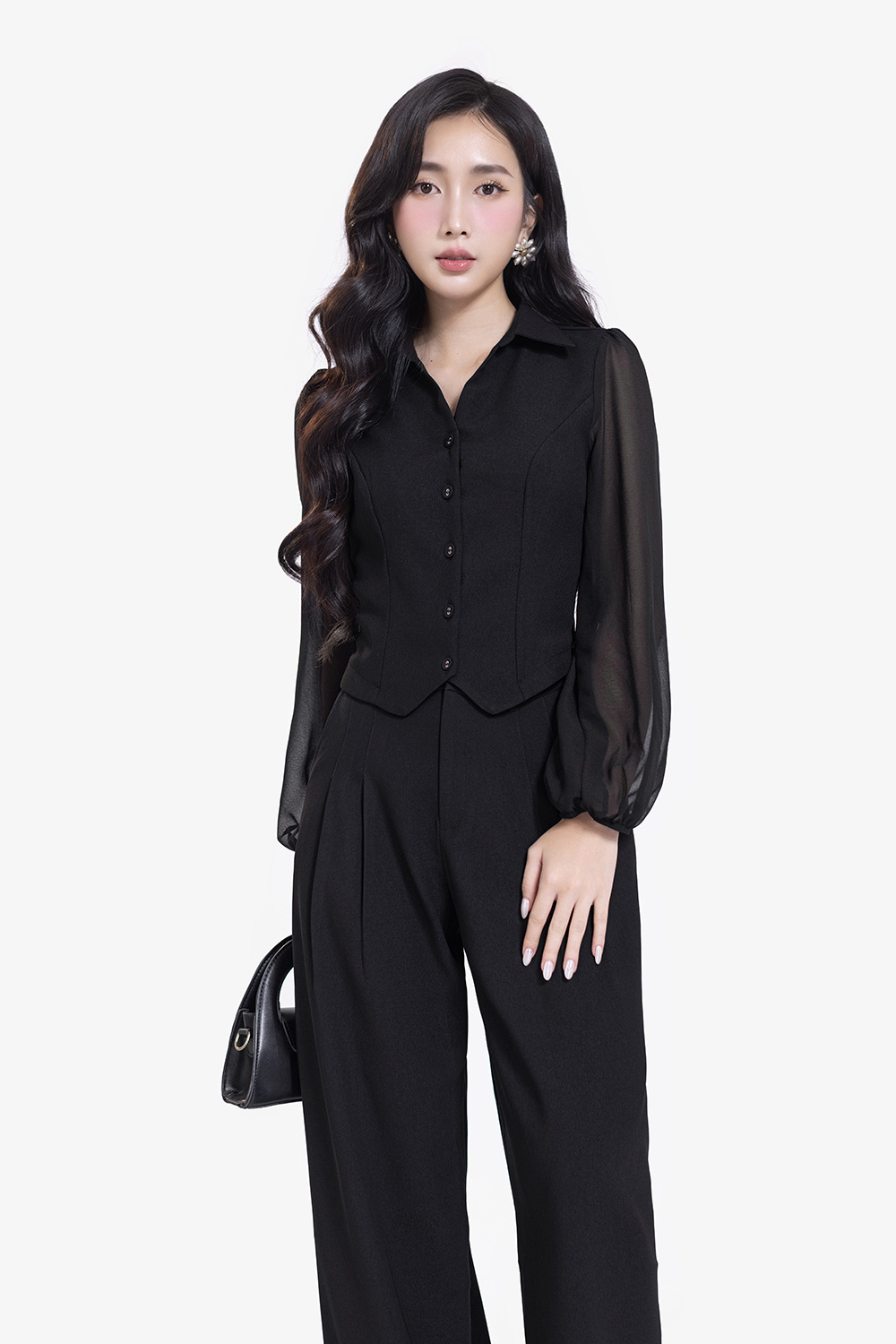 Áo sơ mi công sở tay dài màu đen