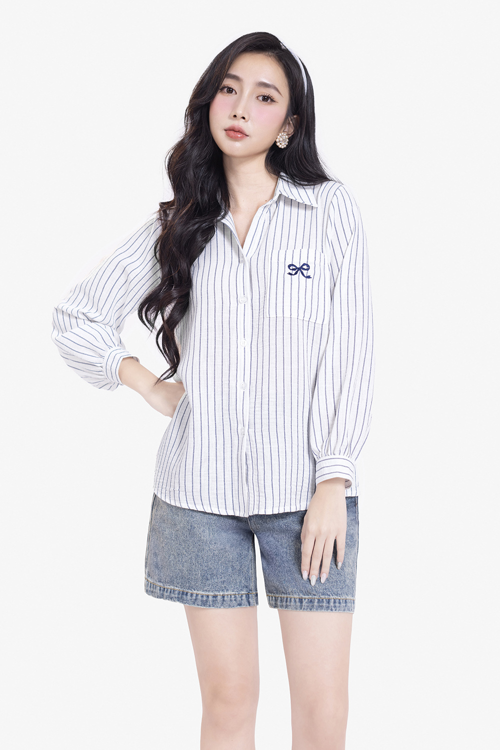 Áo sơ mi công sở kẻ sọc phối túi