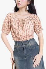 Áo trễ vai dáng croptop hoa nhí