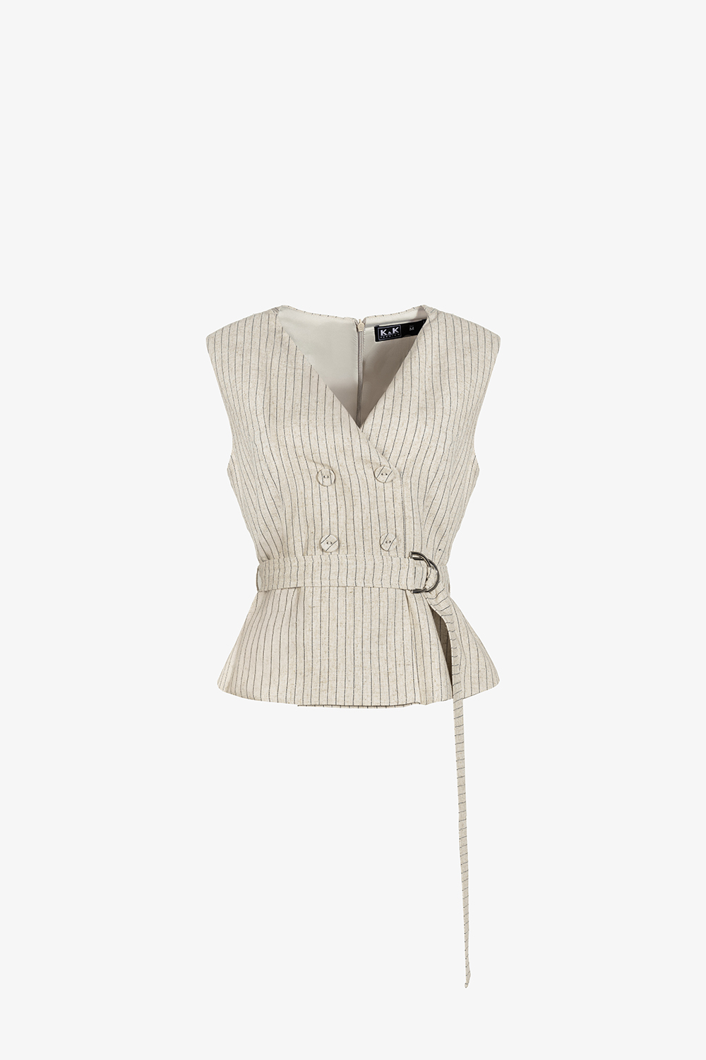 Áo gile nữ kẻ sọc phối thắt lưng