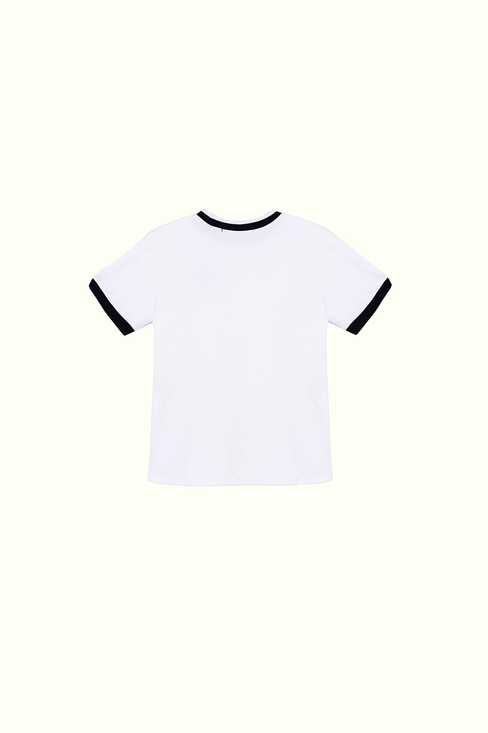 Áo thun trắng cổ tròn viền xanh đen