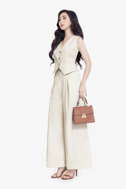 Quần ống suông nữ lưng cao cài cúc trước