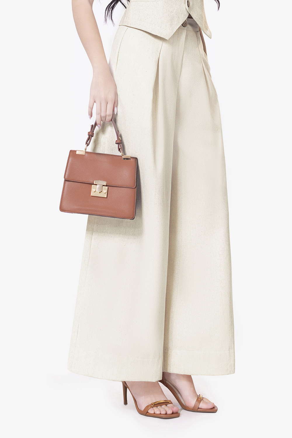 Quần ống suông nữ lưng cao cài cúc trước