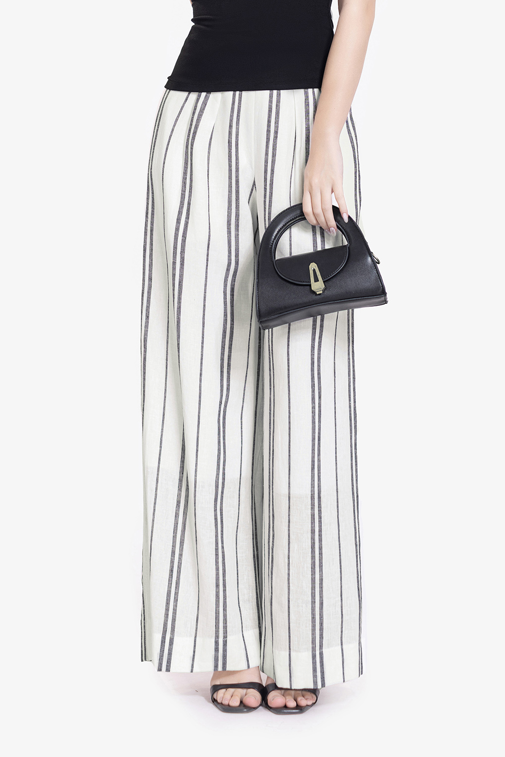 Quần ống suông linen kẻ sọc