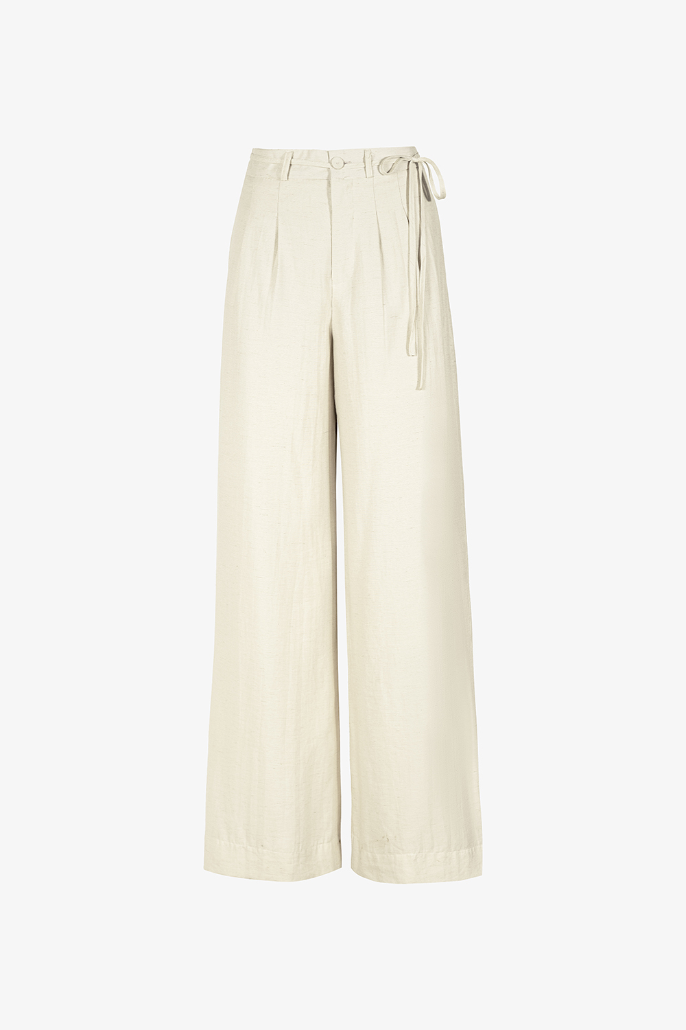 Quần suông ống rộng đai phối dây thắt nơ