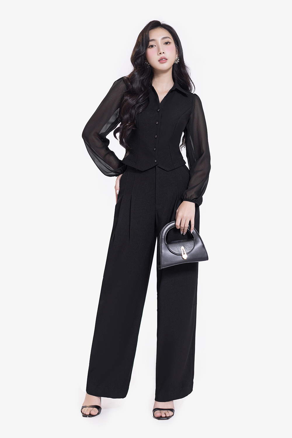 Quần tây công sở nữ màu đen dáng baggy