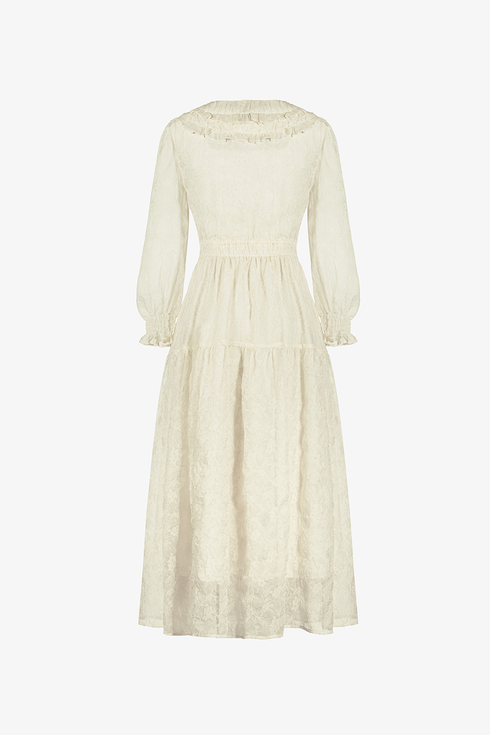 Đầm xòe dài cổ viền bèo phối nơ