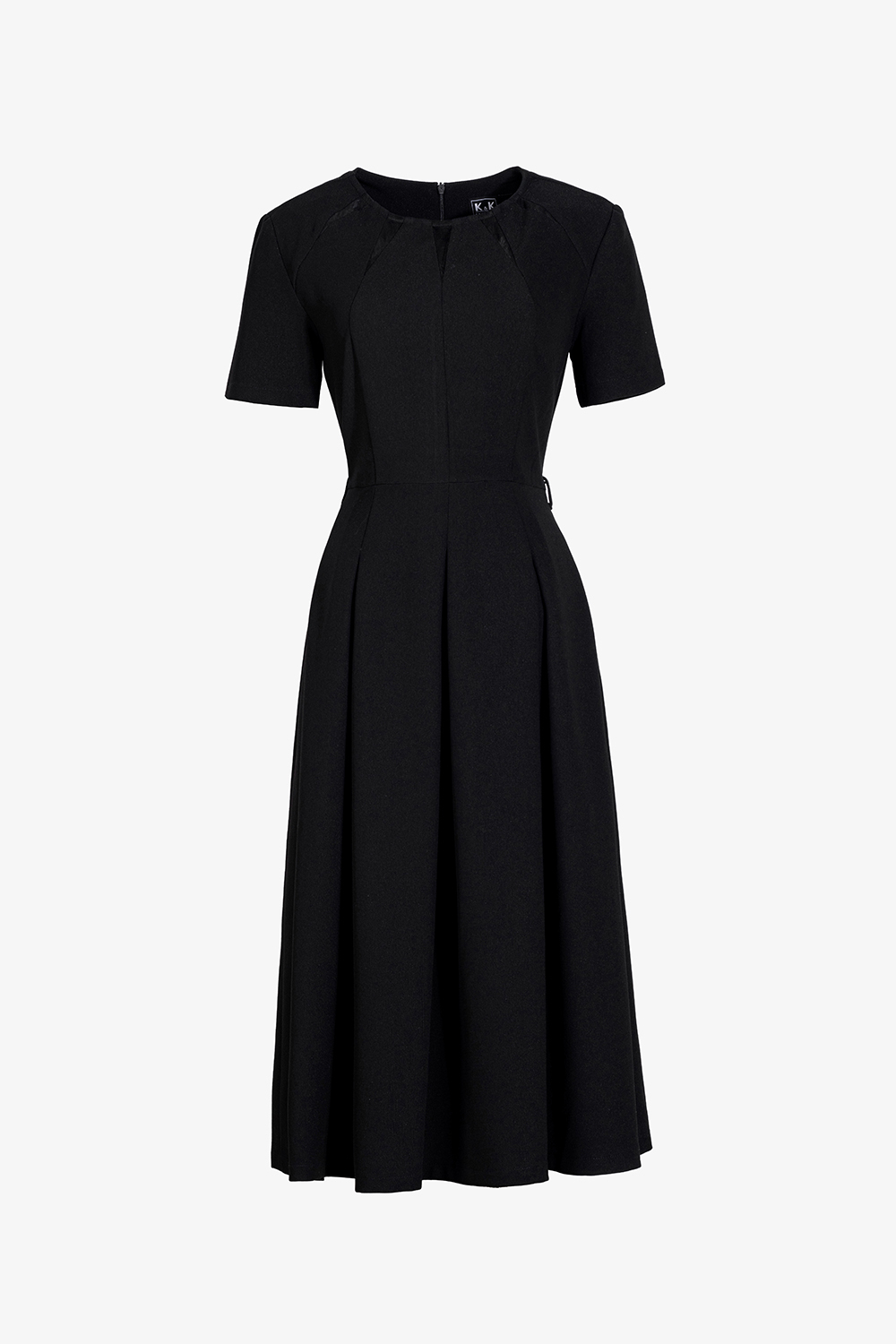 Đầm đen công sở dáng xòe xếp ly