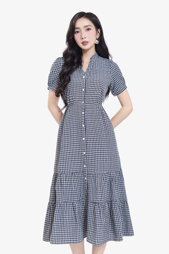 Đầm sơ mi caro dáng dài đuôi cá KK177-16