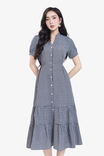 Đầm sơ mi caro dáng dài đuôi cá