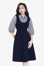 Đầm xòe chữ A công sở phối caro