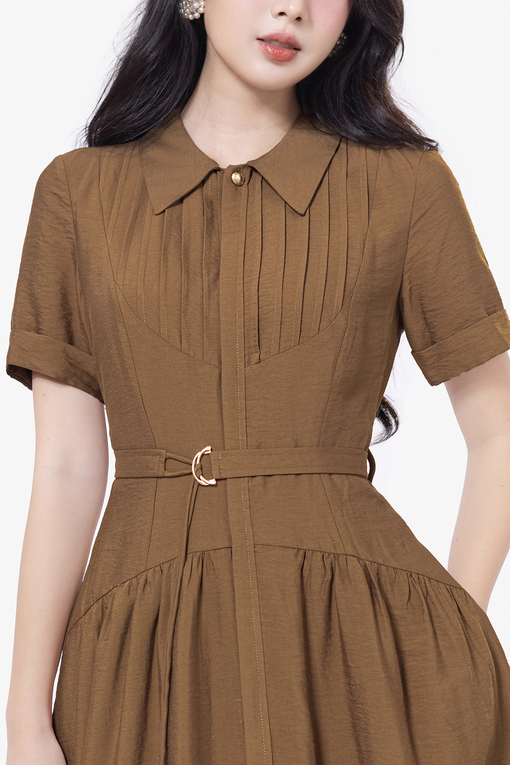 Đầm sơ mi công sở kèm đai eo