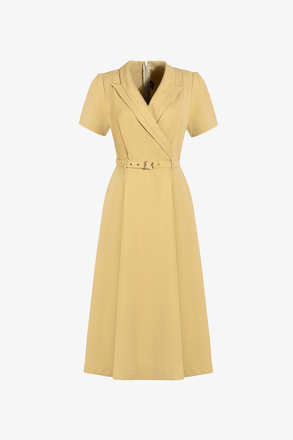 Đầm xòe công sở cổ đan tông màu vàng