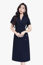 Đầm công sở chữ A vạt xéo cổ V