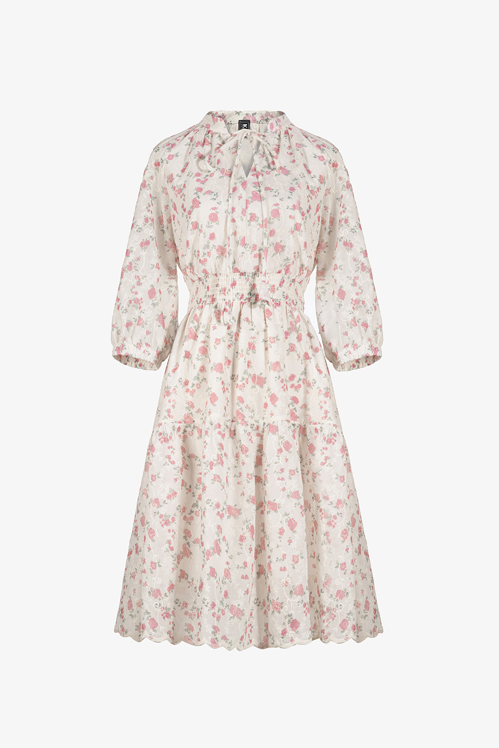 Đầm hoa dáng xòe tay lỡ cổ phối nơ