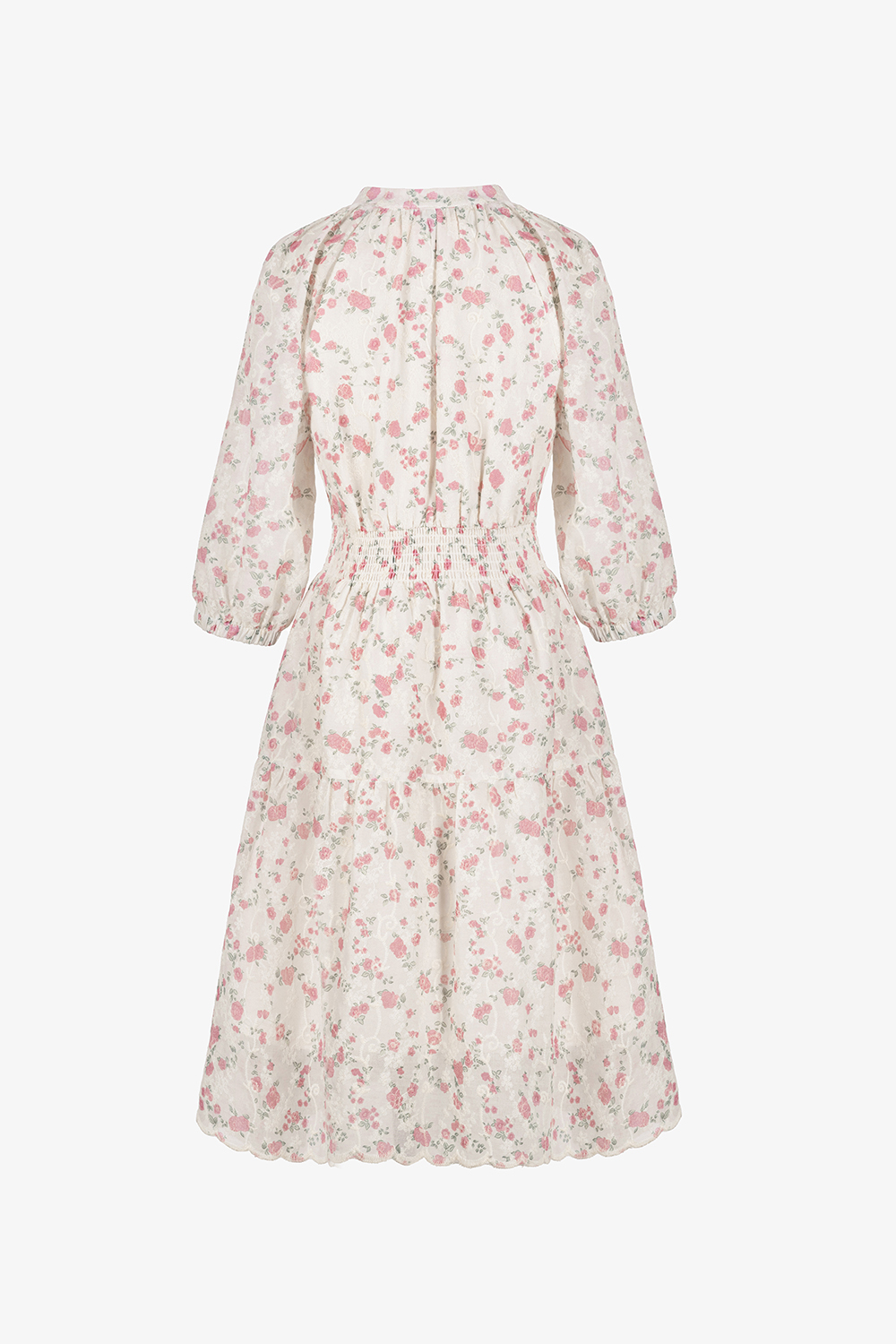 Đầm hoa dáng xòe tay lỡ cổ phối nơ