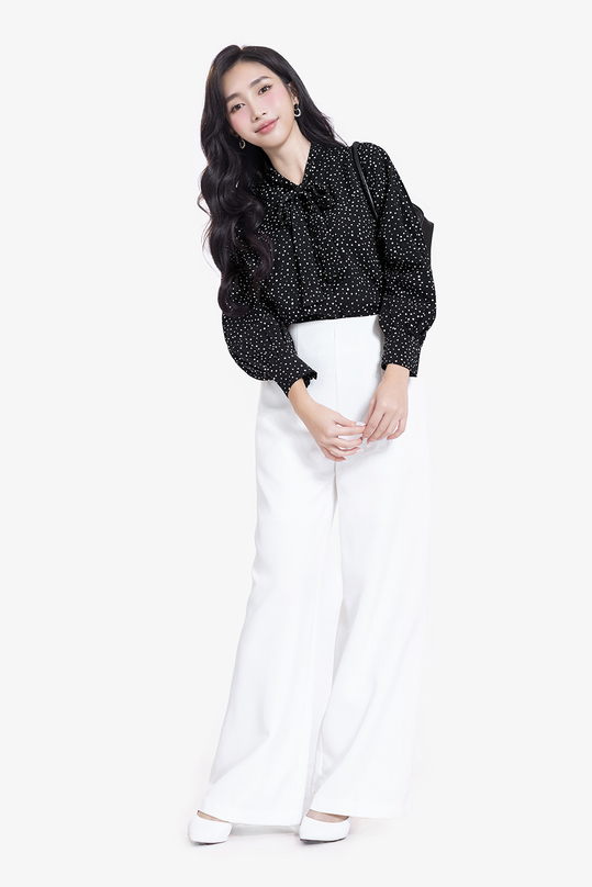 Áo kiểu công sở nữ chấm bi tay dài ASM24-33