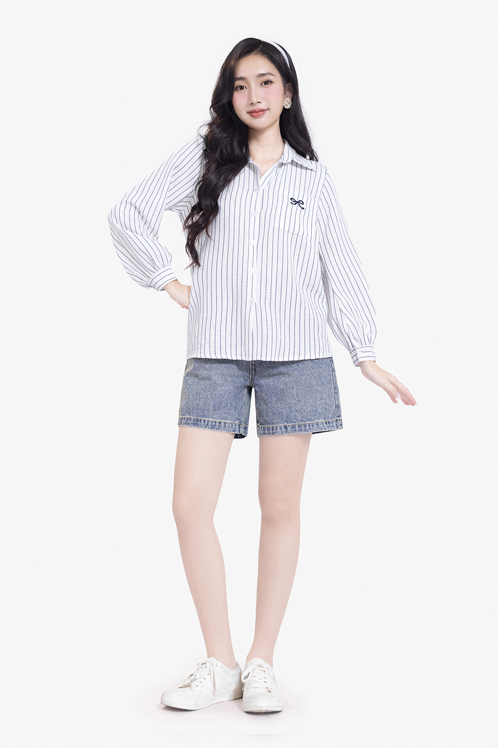 Áo sơ mi công sở kẻ sọc phối túi