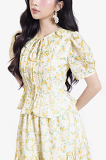 Áo kiểu nữ dáng peplum hoa nhí vàng