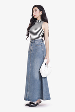 Chân váy jeans dáng dài chữ A xòe
