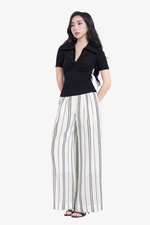 Quần ống suông linen kẻ sọc