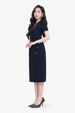 Đầm công sở chữ A vạt xéo cổ V