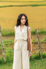 Áo kiểu cổ đan tông sát nách dáng ngắn