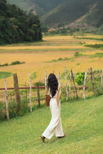 Quần suông ống rộng đai phối dây thắt nơ