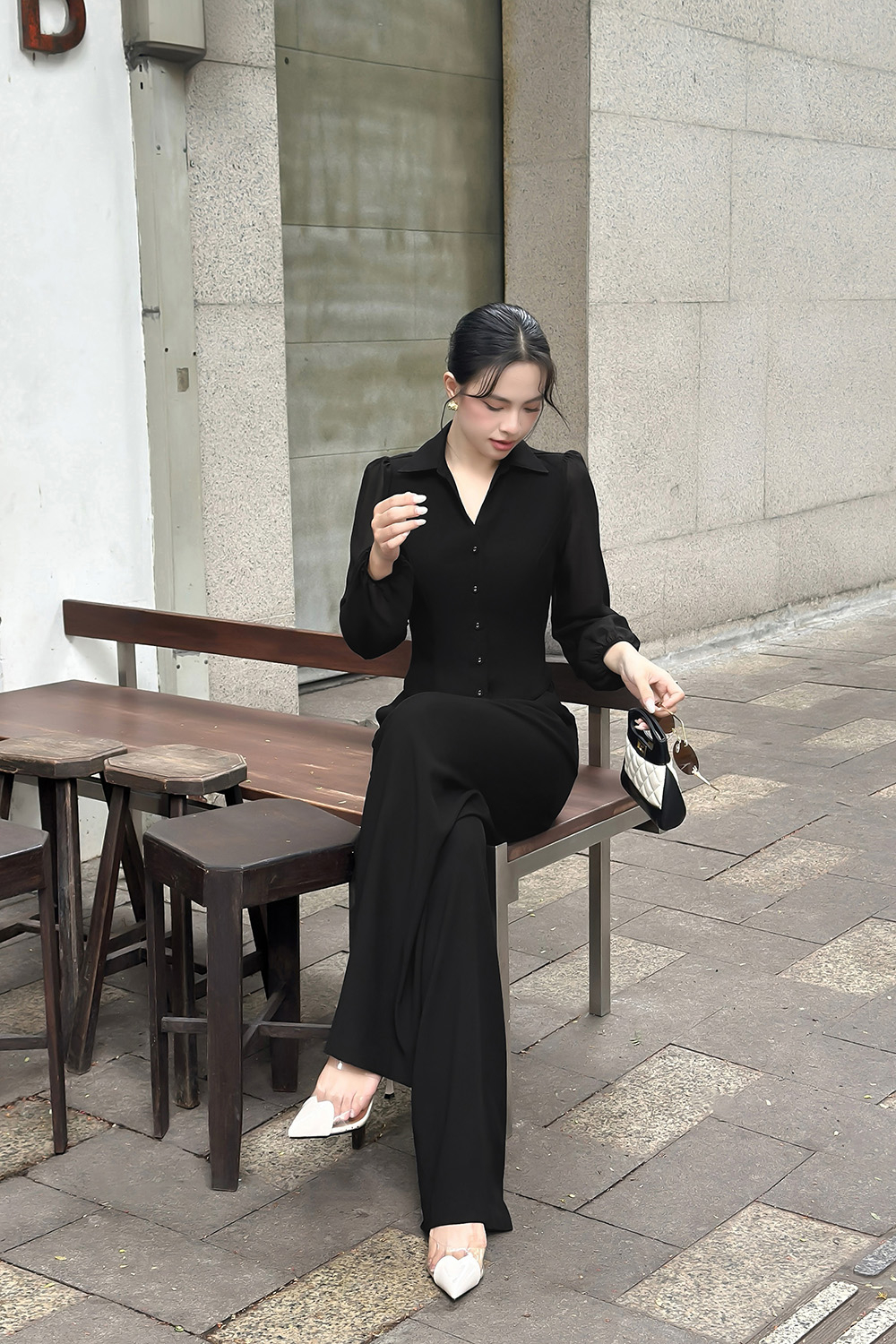 Quần tây công sở nữ màu đen dáng baggy