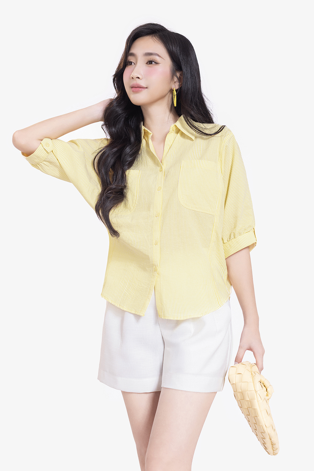 Áo sơ mi nữ công sở kẻ sọc vàng