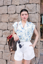 Áo kiểu hoa dáng croptop bo chun