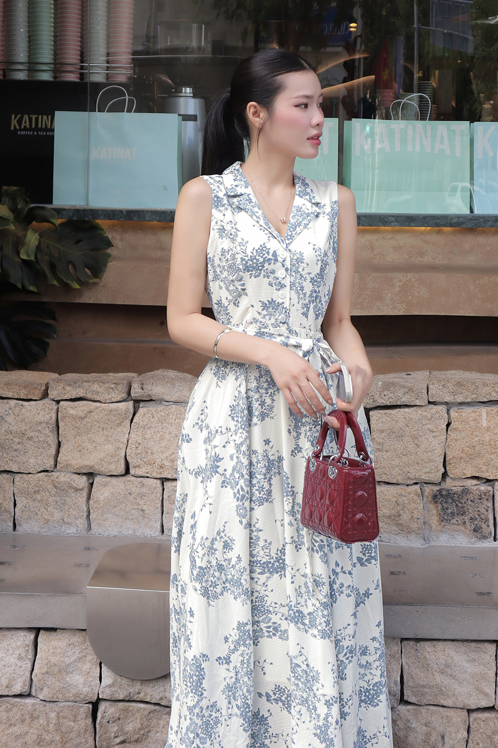 Đầm trắng hoa nhí dáng xòe dài HL31-35