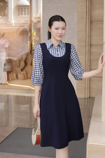 Đầm xòe chữ A công sở phối caro