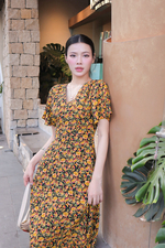 Đầm xòe họa tiết hoa phối nơ