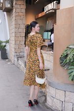 Đầm xòe họa tiết hoa phối nơ