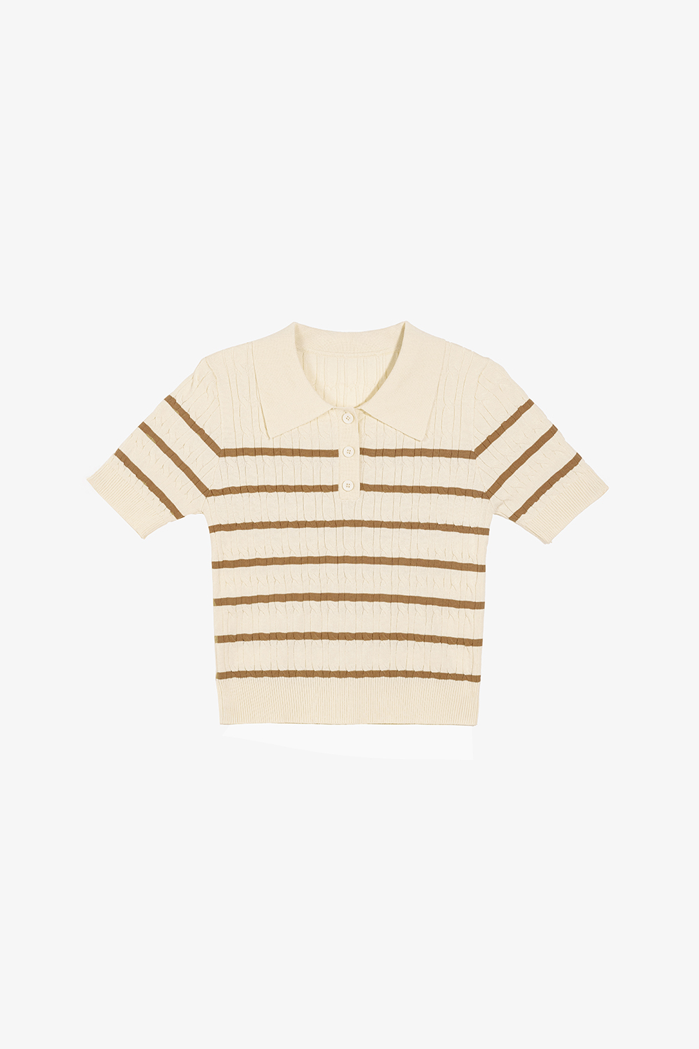 Áo polo dệt kim kem sọc nâu