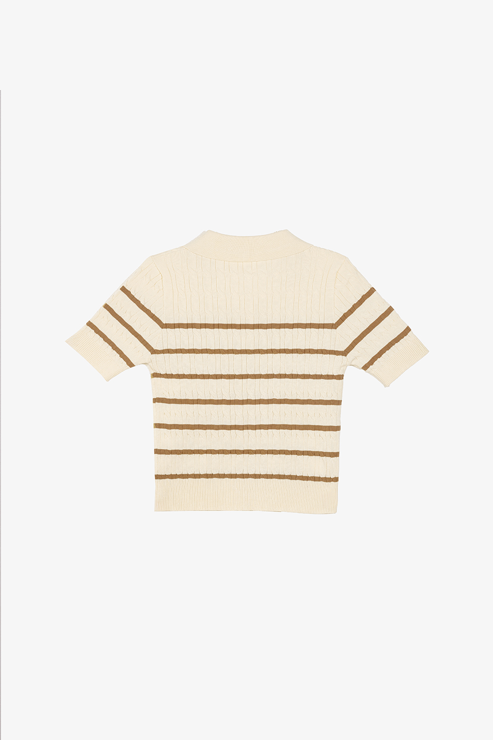 Áo polo dệt kim kem sọc nâu