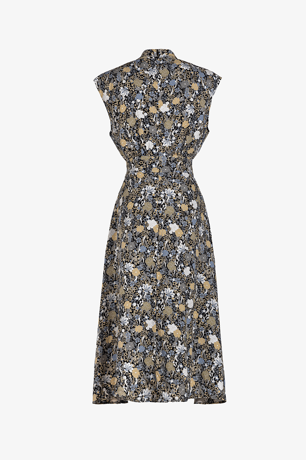 Đầm xòe họa tiết hoa cổ phối nơ