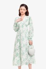 Đầm xòe dáng dài cổ V đắp chéo