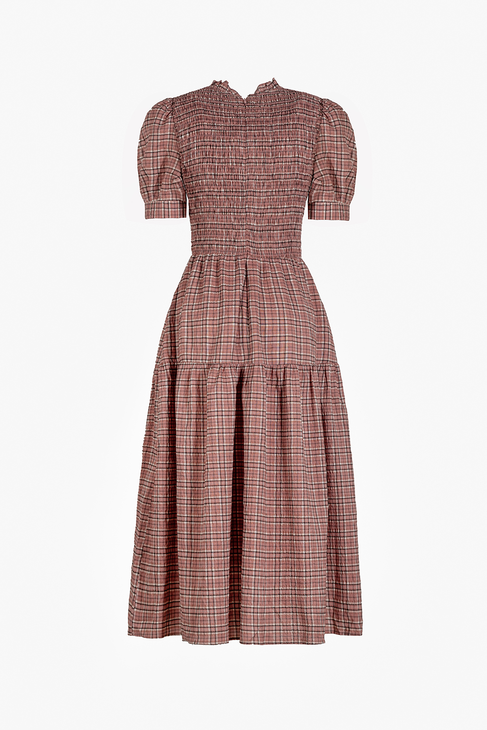 Đầm caro dáng xòe cổ phối nơ