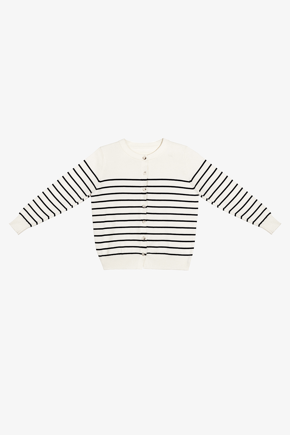 Áo len dệt kim kem sọc đen tay dài