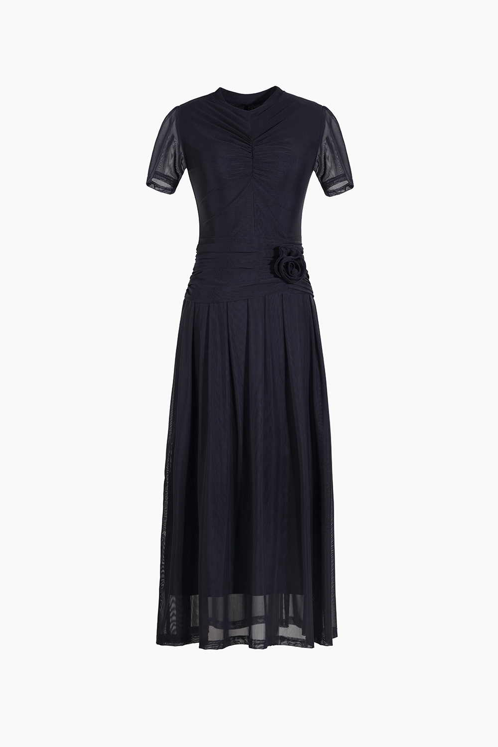 Đầm xòe xếp ly dáng dài nhún eo đính hoa