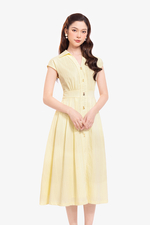 Đầm xòe sơ mi dáng dài nhấn eo