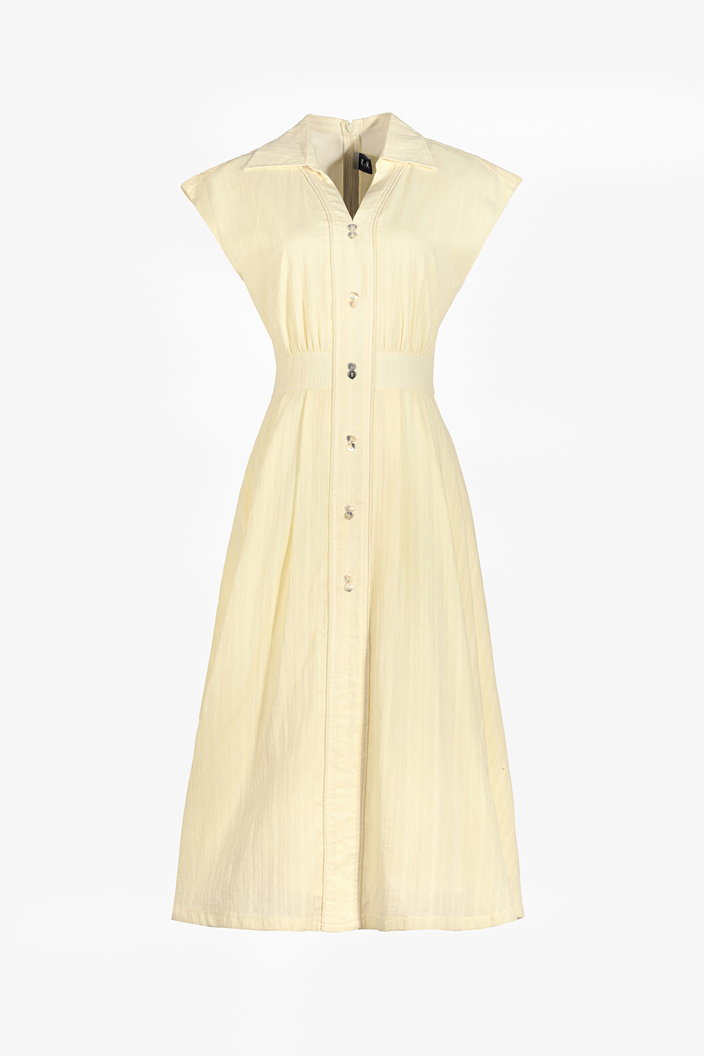 Đầm xòe sơ mi dáng dài nhấn eo