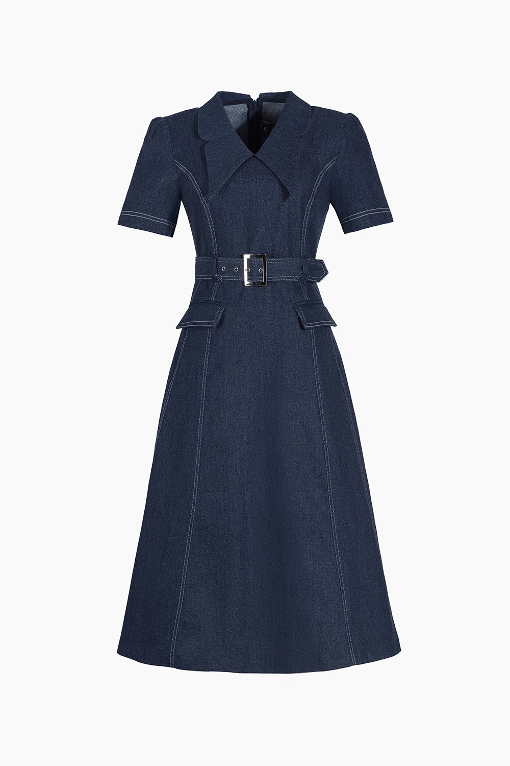 Đầm denim dáng xòe kèm thắt lưng