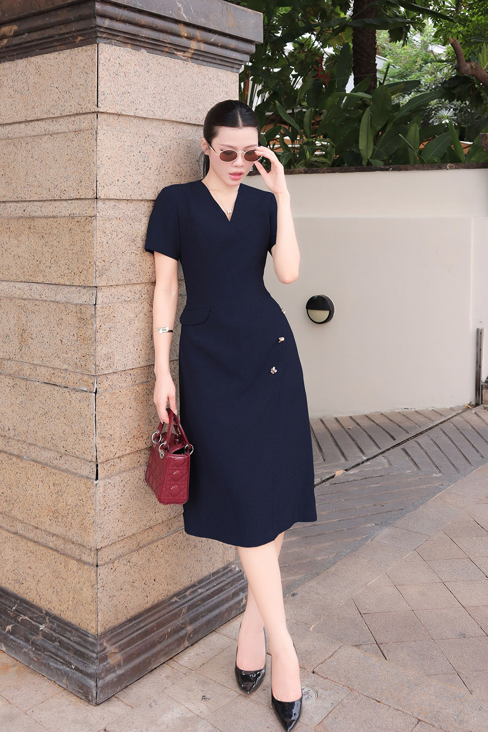 Đầm công sở chữ A vạt xéo cổ V KK177-29