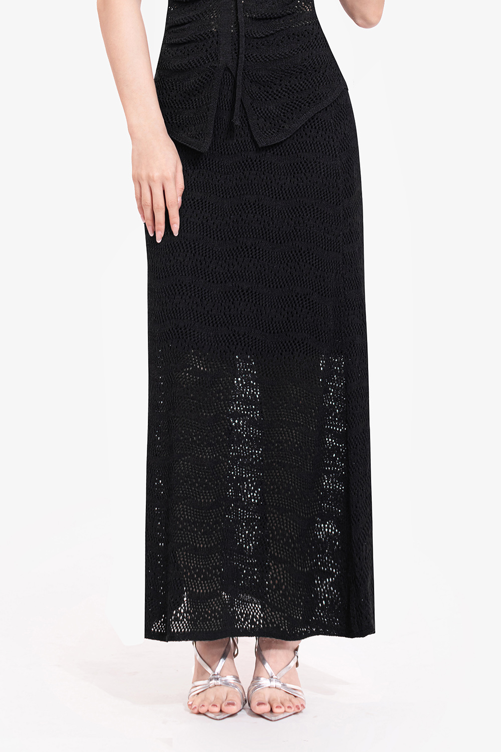 Set áo váy dệt kim dáng dài màu đen