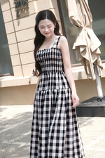Đầm xòe caro 2 dây bo chun ngực