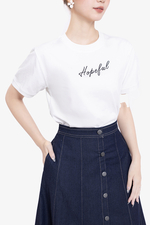 Áo thun cotton nữ thêu chữ đen
