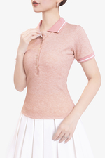 Áo thun polo nữ màu hồng phối viền